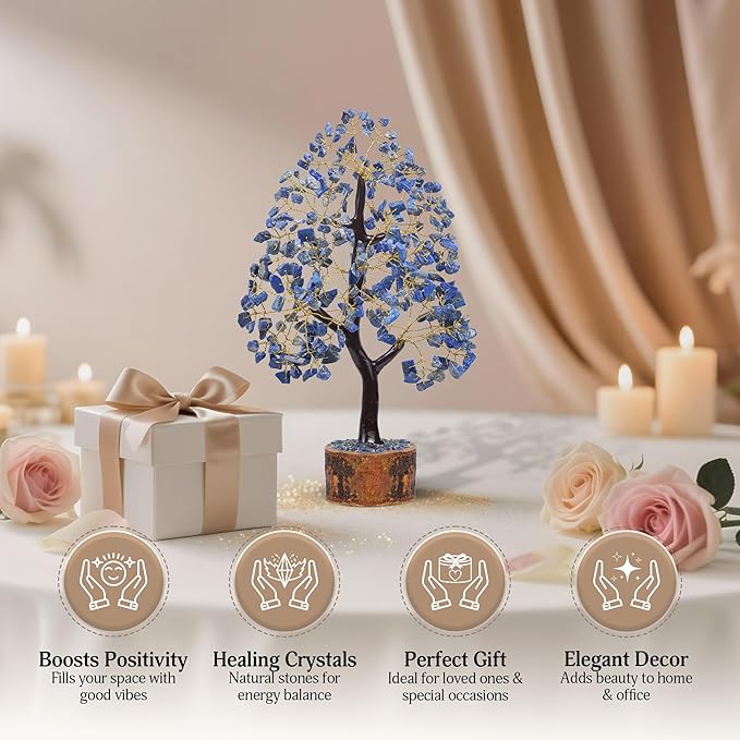 FASHIONZAADI Lapis Lazuli Crystal Tree of Life - Chakra Natural Handmade Gemstone Tree, Feng Shui Crystal Decoration, Money Spiritual Gift, Healing Crystal Chakra Decor