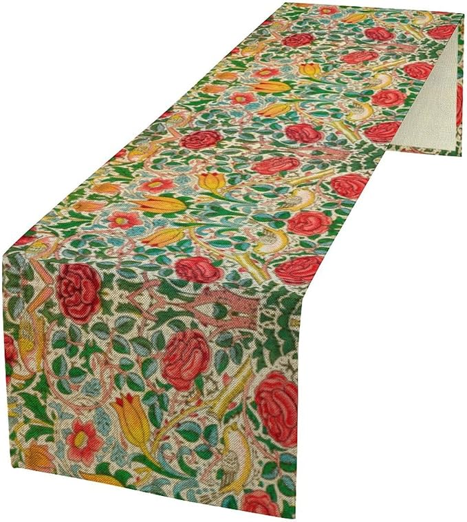 William Morris Original Design Red Rose Table Runner Vintage Floral Table Runner for Dining Table Decor 13 x 108 Inch