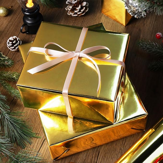 LaRibbons Metallic Wrapping Paper, 17 Inch X 40 Feet (56.6 sq.ft) Solid Color Paper Roll, Gift Wrapping Paper Rolls for Wedding, Birthday, Christmas, Baby Shower