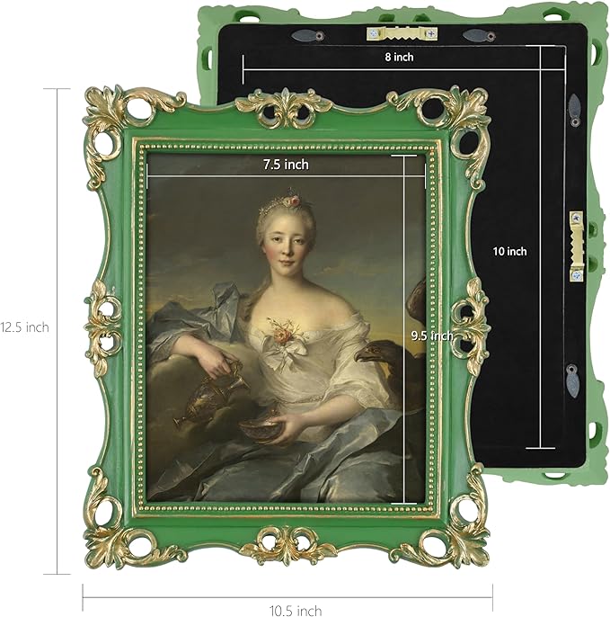 SIMON'S SHOP 8x10 Picture Frame in Moss Green with Gold Accents, Vintage Picture Frames 8x10 for Gallery Wall and Tabletop Display, Antique Style Photo Frame