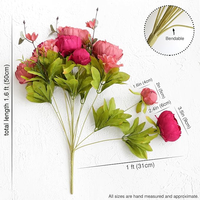 FiveSeasonStuff Vintage Artificial Peonies Silk Flowers and Hydrangeas for Wedding Bridal Home Décor – Beautiful Floral Centerpiece Arrangement Decoration with 2 Bouquets (Country Barn Red)