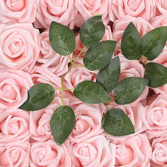 Artificial Flowers Roses 50pcs Pink Roses Wedding Decoration Real Looking Fake Roses w/Stem for DIY Wedding Bouquets Centerpieces Arrangements Party Baby Showers Home Decorations (Pink, 50 pcs)