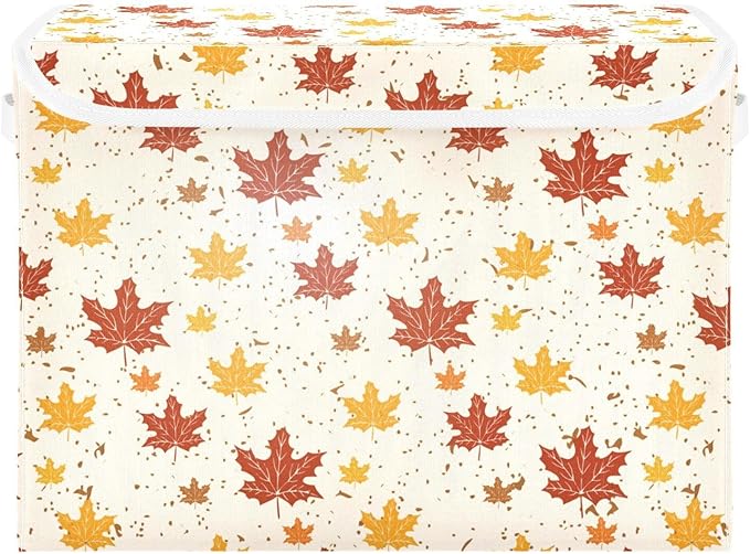 Thanksgiving Baskets Collapsible Storage Bins with Lids, Autumn Leaves Thanksgiving Storage Boxes Clothes Baskets for Organizing