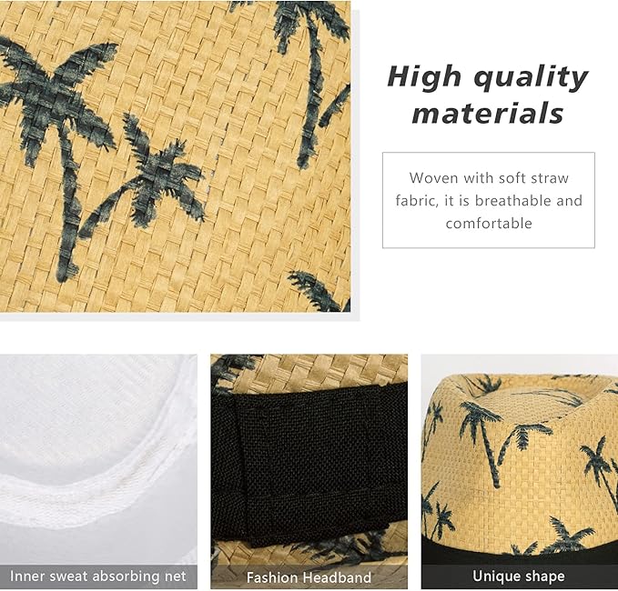 FADACHY Summer Straw Fedora Hat Short Brim Panama Sun Hat Trilby Beach Hat for Men & Women