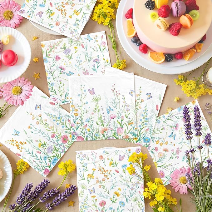 Wildflower Party Decorations Kit: Flower Birthday Decorations, Includes Wildflower Paper Napkins,Disposable Floral Cocktail Napkins for Wildflower Baby Shower Decorations