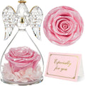 Yamonic Mom Birthday Gifts for Mom, Glass Angel Figurines with Real Rose Gifts for Moms Grandma, Preserved Flowers Real Rose Mothers Day Birthday Valentine’s Day Angel Gifts for Women Her(Pearl Pink)