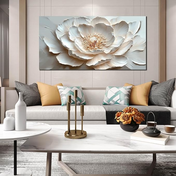 White and Pink Flower Wall Art for Living Room - Large Modern Wall Art Bedroom - Floral Bedroom Wall Decor for Teen Girls Size 29" x 59"