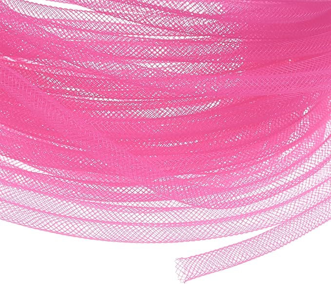 Mesh Tube Ribbon 25 Yards, 6mm Elastic Fabric Ribbons Mesh Tubing for Crafts/Gift Wrapping/Flower Bouquets/Wedding/Birthday/Holiday/Wreaths Christmas/Decoration[Pink]