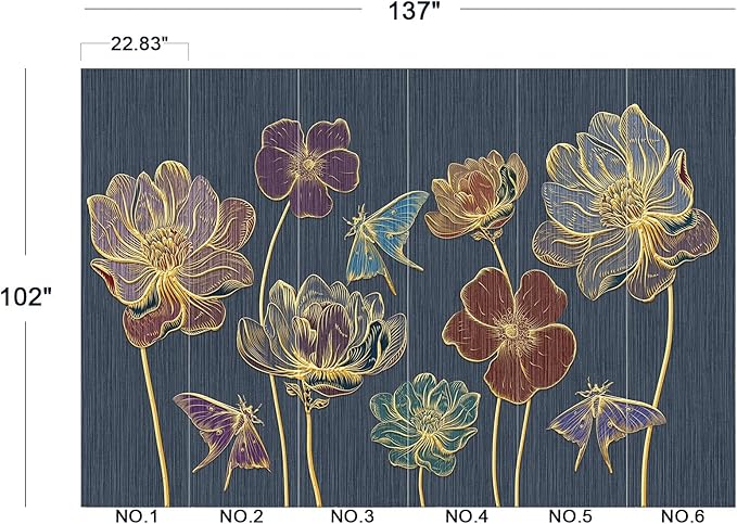 Eierme-Gold Embossed Plants and Flowers Mural Wallpaper Peel and Stick 137" x 102"