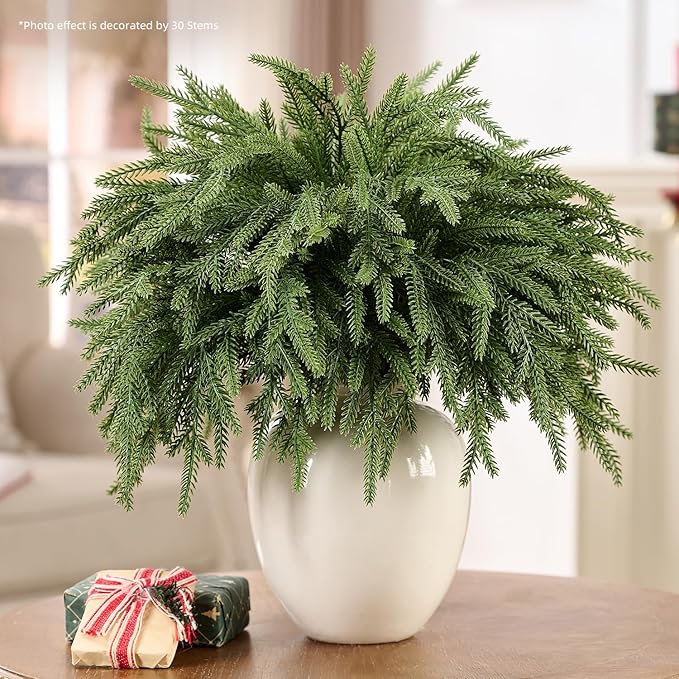 12Pcs 18'' Norfolk Pine Stems Realistic, Lifelike Christmas Greenery Pine Branches for DIY Wreaths, Vase Fillers, Indoor Outdoor Decor, Real Touch Christmas Decorations for Table, Mantle