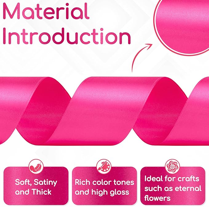 Hot Pink Ribbon 2 Inch, 60 Yards Hot Pink Satin Ribbon for Handmade Roses, Crafts, Gift Wrapping, Flower Bouquet, Hair, Wedding and Festival