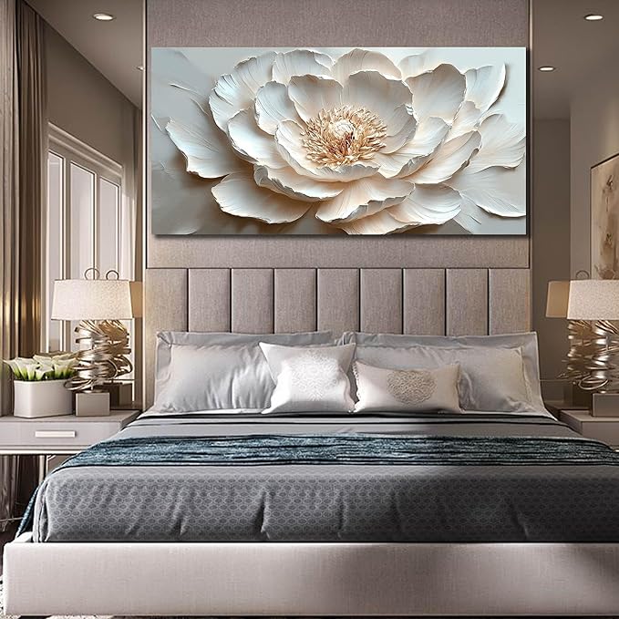 White and Pink Flower Wall Art for Living Room - Large Modern Wall Art Bedroom - Floral Bedroom Wall Decor for Teen Girls Size 29" x 59"