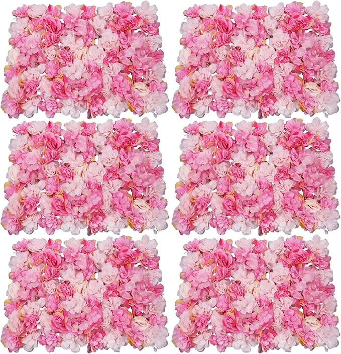 6 Pcs Artificial Flower Wall Panels 60x40cm 3D Flower Background for Wall, Wedding Flower Decorations Wall Silk Rose Panels for Photo Areas, Stage Background Wall(Dahlia + Rose Red Rose)