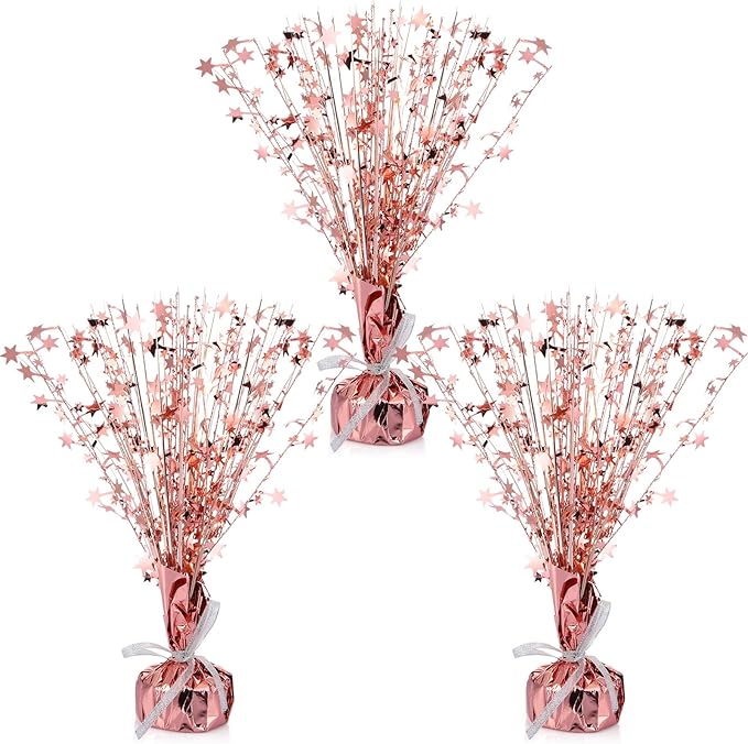 Crowye 3 Pieces Metallic Foil Spray Centerpiece Christmas Party Star Table Decoration Burst Centerpieces Fall Table Decor for Birthday New Year 2026 Party Holiday(Rose Gold)