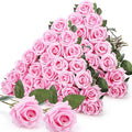 Jexine 60 PCS Artificial Roses Bulk Silk Flowers with Long Stems, Realistic Faux Rose Bouquet for Wedding Centerpieces, Valentine’s Party, Home Decor(Pink)