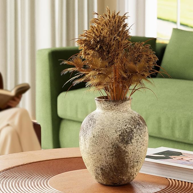 Ceramic Flower Vase, 6 Inch Decorative Rustic Vase Farmhouse Boho Vase for Centerpieces,Terracotta Vases for Home Decor, Living Room,Shelf,Wedding,Brown