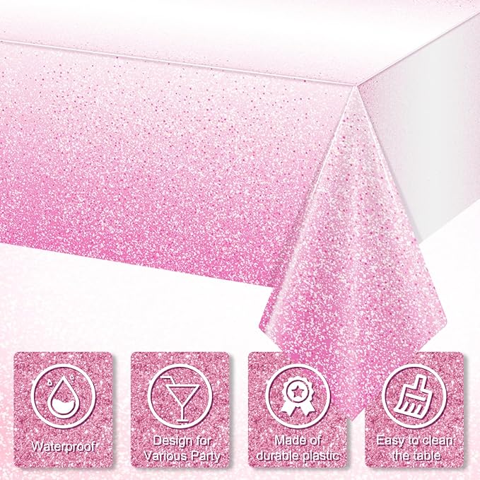 6 Pack Ombre Pink Plastic Tablecloth for Parties, Gradient Pastel Disposable Tablecloths for Rectangle Tables, Light Sprinkle Table Cover for Wedding Birthday Anniversary, 54 x 108 Inch