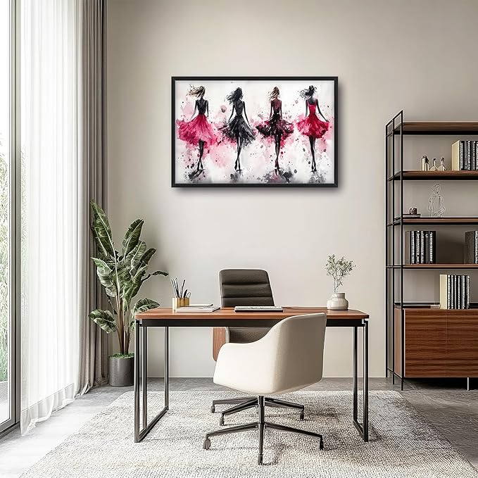 Fashion Woman Large Wall Art Watercolor Girl Pictures Wall Decor Pink Canvas Female Print Painting Modern Artwork Home Decoration for Living Room Bathroom Bedroom Office Framed 36"x24"