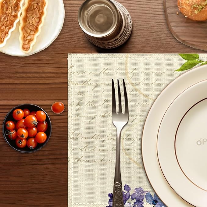 Bird Placemats Set of 6,Washable Heat Resistant Table Mats Vintage Place Mats for Kitchen Dining, Cozy Fall Winter Decor, Bird Floral Pattern