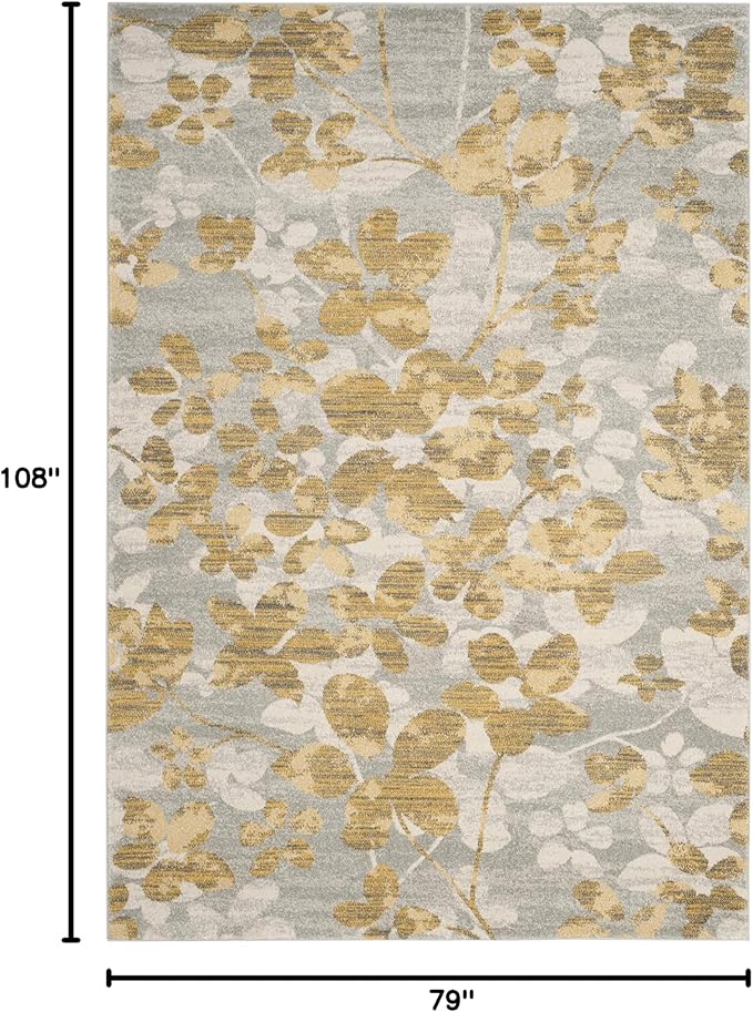 SAFAVIEH Evoke Collection Area Rug - 6'7" x 9', Grey & Gold, Floral Design, Non-Shedding & Easy Care, Ideal for High Traffic Areas in Living Room, Bedroom (EVK236P)