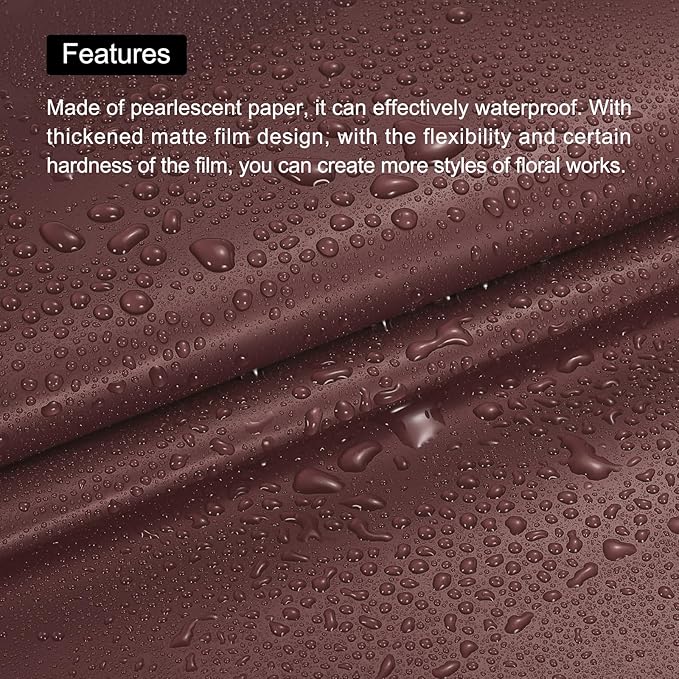 MECCANIXITY Pearlescent Film Flower Wrapping Paper 22.8x22.8 Inch Waterproof for DIY Crafts, Gift/Gift Box Packaging Chocolate Color Pack of 10