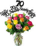 Gyufise 15Pcs 70th Birthday Centerpiece Sticks Seventy Happy 70th Table Flower Centerpieces Sticks Cheers to 70 Floral Decorations for 70th Birthday Party Centerpieces Supplies Black