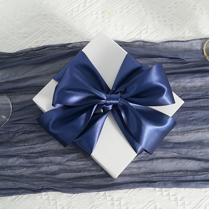 MEEDEE Navy Satin Ribbon Lux Double Faced Satin Ribbon 3 Inch Navy Blue Ribbons by 10 Yards Navy Blue Ribbons for Christmas Tree, Flower Bouquet, Weddings, Bow Making, Holiday Decorating