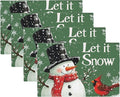 Let It Snow Placemats Set of 4,Christmas Snowman Placemats for Dining Table,Heat Resistant Stain Resistant Wipeable Table Mats for Kitchen Dining Holiday Party Home Decor,12x18 Inch