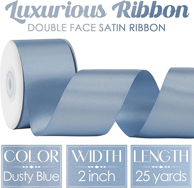 MEEDEE Dusty Blue Satin Ribbon 2 Inch Dusty Blue Ribbon Lux Double Faced Ribbons by 25 Yards Silk Satin Ribbons for Gift Wrapping, Weddings, Flower Bouquet, Holiday Decorating