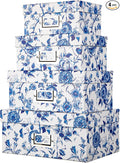 Briful Blue and White Porcelain Storage Boxes with Lids, Set of 4 – Chinoiserie Decorative Nested Card Photo Storage Box Organizer, Paperboard Box for Closet, Office, Gifts