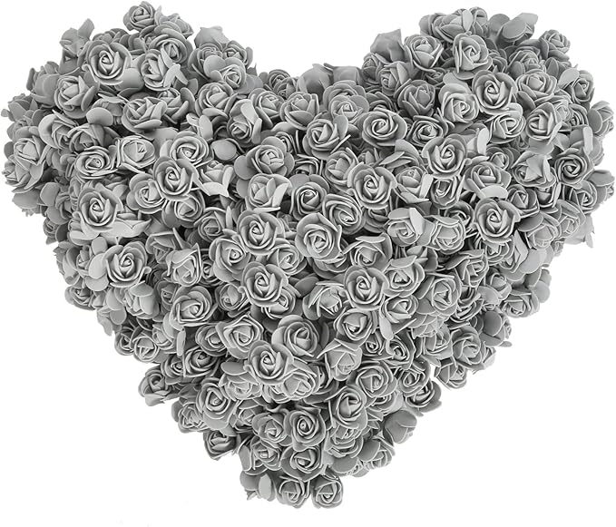 Mini Foam Rose Heads 500PCS Artificial Flower Silver Foam Fake Flower Bulk for DIY Crafts Wedding Bouquets Baby Shower Centerpieces Floral Arrangements Party Tables Home Decorations(Silver)