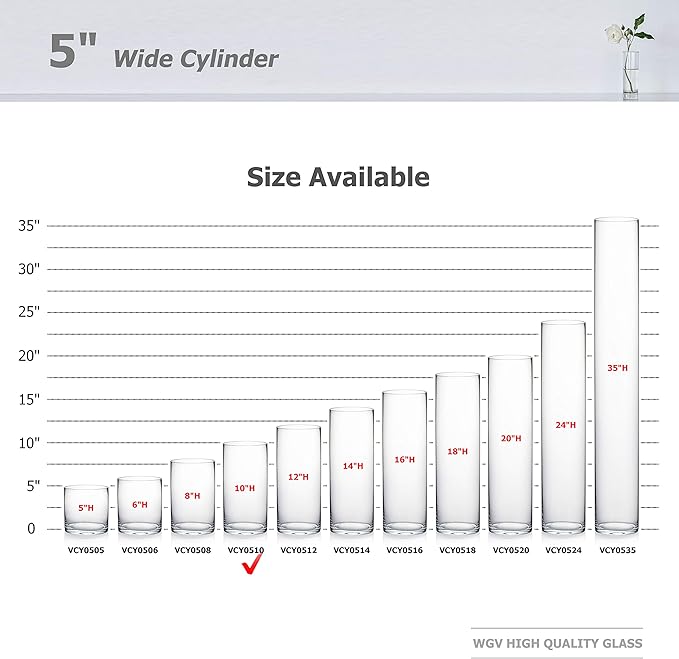 WGV Cylinder Vase Bulk, Diameter 5", Height 10", Clear Glass Floral Planter Container, Floating Candle Holder for Wedding Party Event Home Office Decor, 12 Pieces