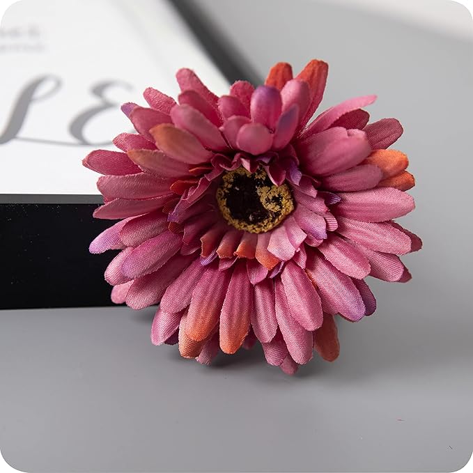 12pcs Artificial Gerbera Daisies,22 Inch Long Stem Silk Daisy Flowers,Realistic Artificial Flower Mums for Home Décor Centerpiece Wreath Supplies Wedding Bouquet,Light Wine