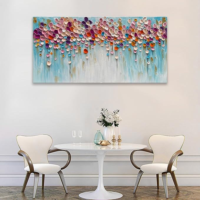 Hand-Painted 24x48 inch Red Flower Canvas Wall Art Painting Contemporary Art Works Living Room, Bedroom, Dining Room Wall Decoration
