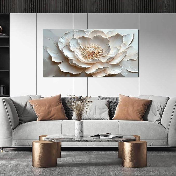 White and Pink Flower Canvas Wall Art for Bedroom - Floral Pictures Wall Art for Living Room - Girls Room Decor Ready to Hang Size 24" x 48"