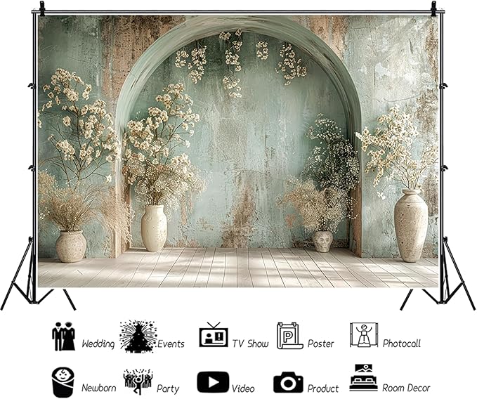 Baocicco 15x10ft Vintage Flower Wall Backdrops for Photography Mint Green Ancient Background Cloth Victoria Floral Bridal Shower Honeymoon Travel Vocation Props Wedding Engagement Party Banner Props