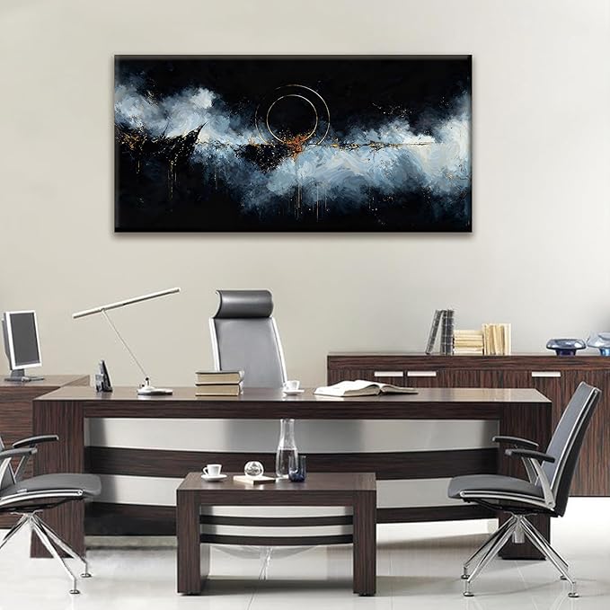 Black White Abstract Wall Art Maximalist Canvas Wall Art Decor Prints Gold Circle Modern Abstract Wall Decor Artwork For Living Room Bedroom Kitchen Office Artwork Ready To Hang 24" × 48"