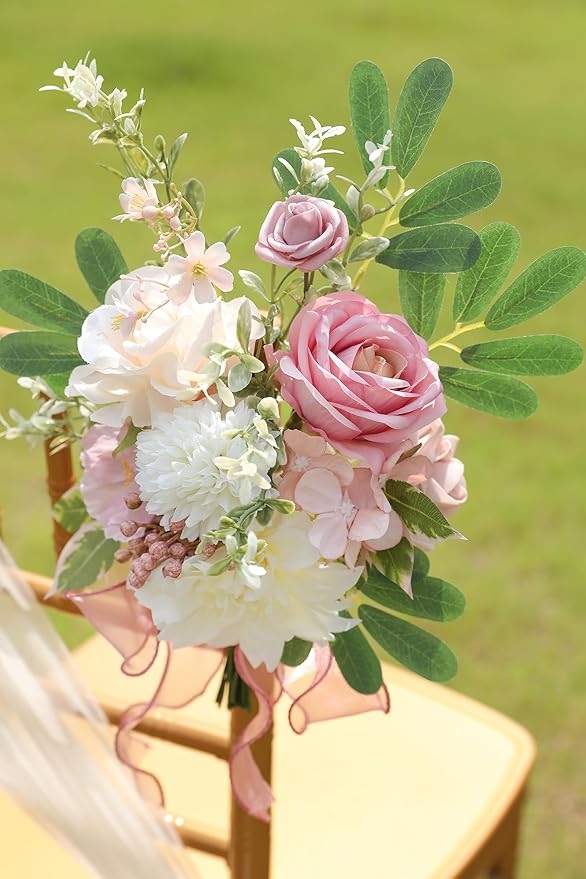 Artificial Flowers Dusty Pink Box Set for DIY Bridal Bouquets Wedding Shower Decorations Fake Floral Arrangements for Party Table Centerpieces Home Decor Indoor Outdoor