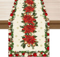 XCHI Christmas Poinsettias Leaves Bells Snowflakes Winter Xmas Table Runner Table Decoration for Home Kitchen Dining Holiday Decor 13x108 Inch