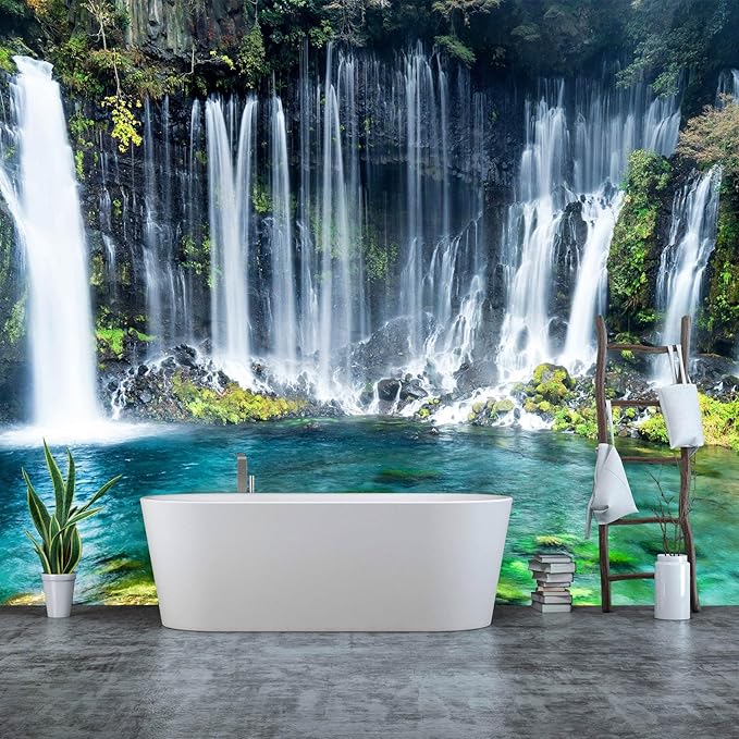 WFBHUA-Waterfall Wallpaper Peel and Stick Nature Lake Landscape Self Adhesive Wall Mural for Bathroom 137"x100"
