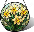 Stained Glass Window Hanging, Daffodil Plant Flowers Sun Catchers Diamond Glass Panel Hangings Suncatcher Decor for Birthday for Women, Men, Wife, Aunt, and Mom 11.8x11.8 in