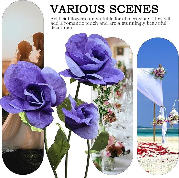 3pc Large Flowers Home Outdoor Decorations - Artificial Paper Large Flowers Adjustable Bendable Flower Decorations for Wedding Background Decor, Shop Window Display,Photography Props, Banquet (Purple)