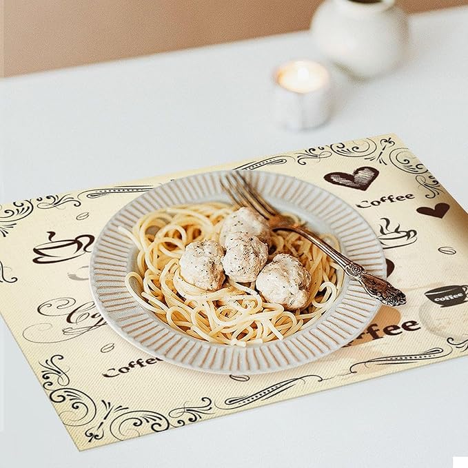 Coffee Kitchen Placemats Vintage Rustic Coffee Theme Latte Tea Cup Cappuccino Placemats Table Kitchen Dining Party 12x18 Inch Set of 6