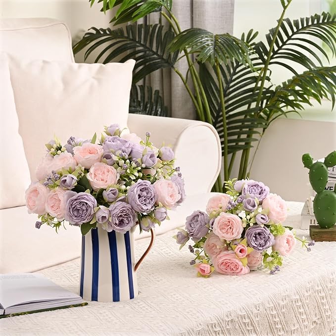 MARTINE MALL 8 Packs Peonies Artificial Flowers, Pinkish-Purple Artificial Peonies, Silk Peonies Flowers Fake Peonies Artificial Flowers Peonies Bouquet for Centerpiece Table Wedding Party Home Decor