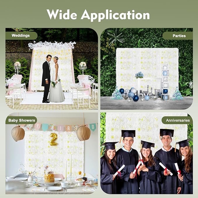 12PCS Flower Wall Panel Set, Artificial Wall Flower Backdrop,Artificial Flower Wall Mat Silk Rose Flower Panels,Hydrangea Rose Floral Panel for Party Wedding