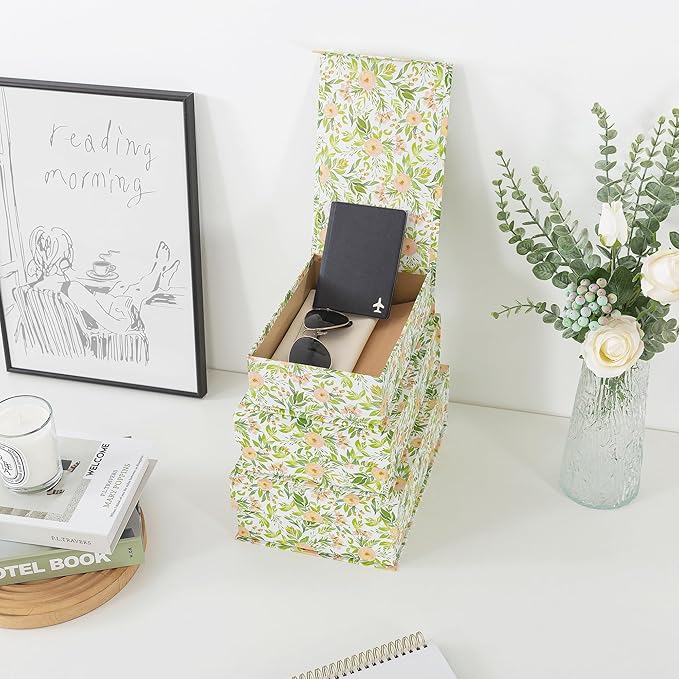 Soul & Lane Decorative Cardboard Storage Boxes, Set of 3 Floral Pattern Keepsake Boxes with Magnetic Closure, Nesting Memory Storage for Organizing and Home Décor, Garden Rose