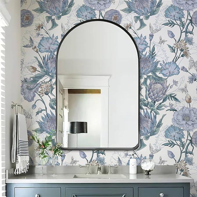 Floral Wallpaper Peel and Stick Floral Contact Paper Blue and Purple Wall Paper Removable Self Adhesive Vinyl Stick on Wallpaper for Bathroom Bedroom Decor 17.3in x 118in