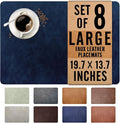UnivoColors Washed Cowhide Pattern Faux Leather Big Size Placemats Set of 8, Waterproof Easy to Clean Anti-Slip PU Table Mats for Party Decoration19.7″×13.6″,Navy Retro Cowhide Pattern