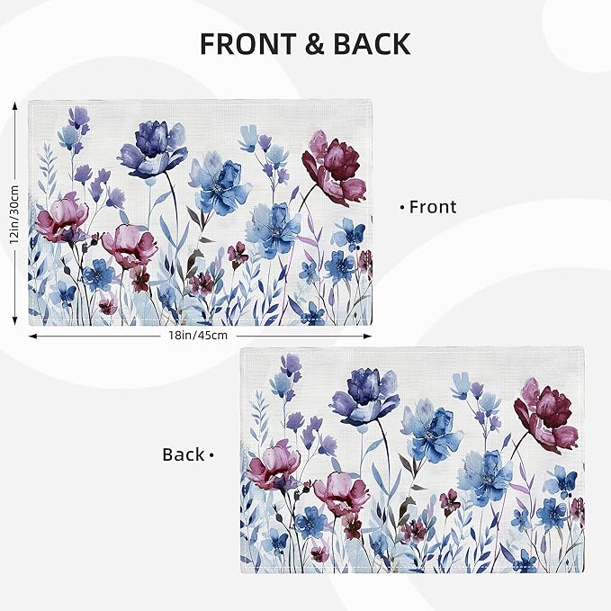 Floral Placemats Set of 4 Flower Daisy Watercolor Table Mats Washable Place Mats for Home Party Indoor Kitchen Dining Table Decoration 12x18 Inch