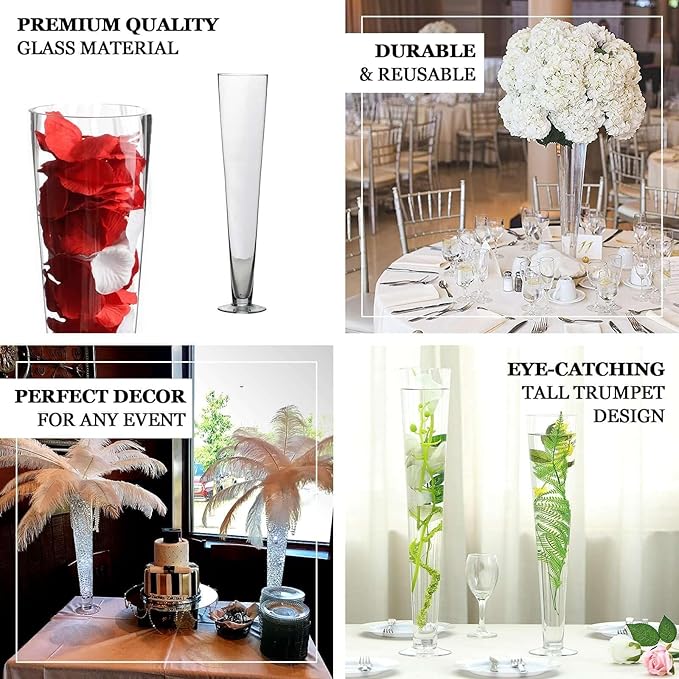 Efavormart 4 Pack | 28'' Clear Heavy Duty Trumpet Glass Vase